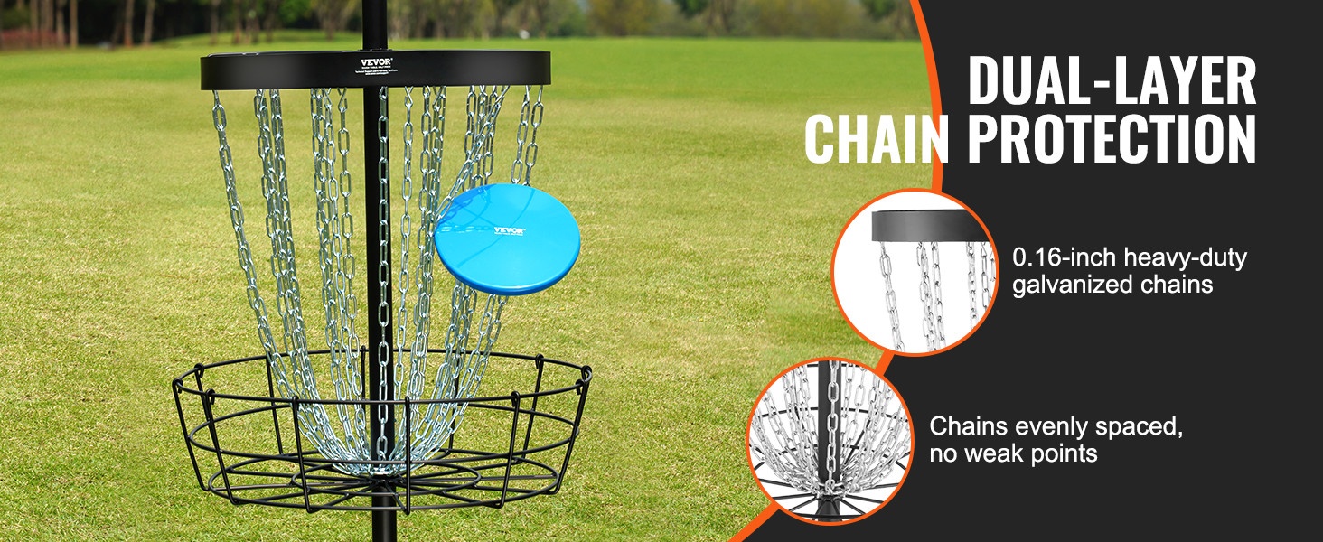 Frisbeegolf-korin ketjut sisä- ja ulkokehällä