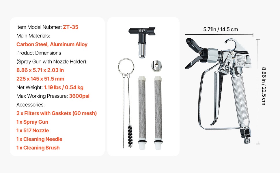 Ilmapaineeton maalisumutin ja tarvikkeet