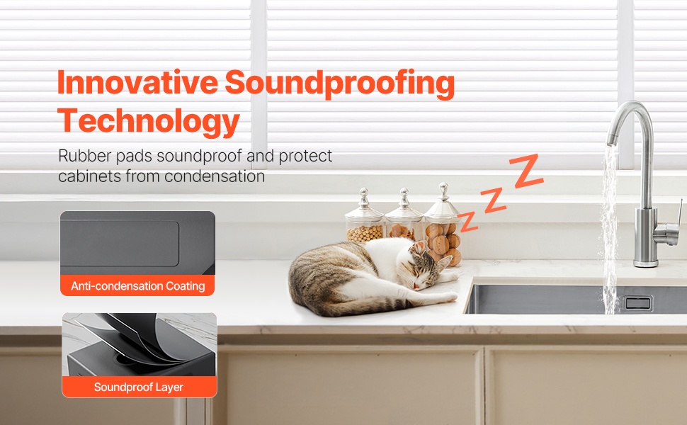 Äänieristetty ja kondenssia ehkäisevä keittiöallas