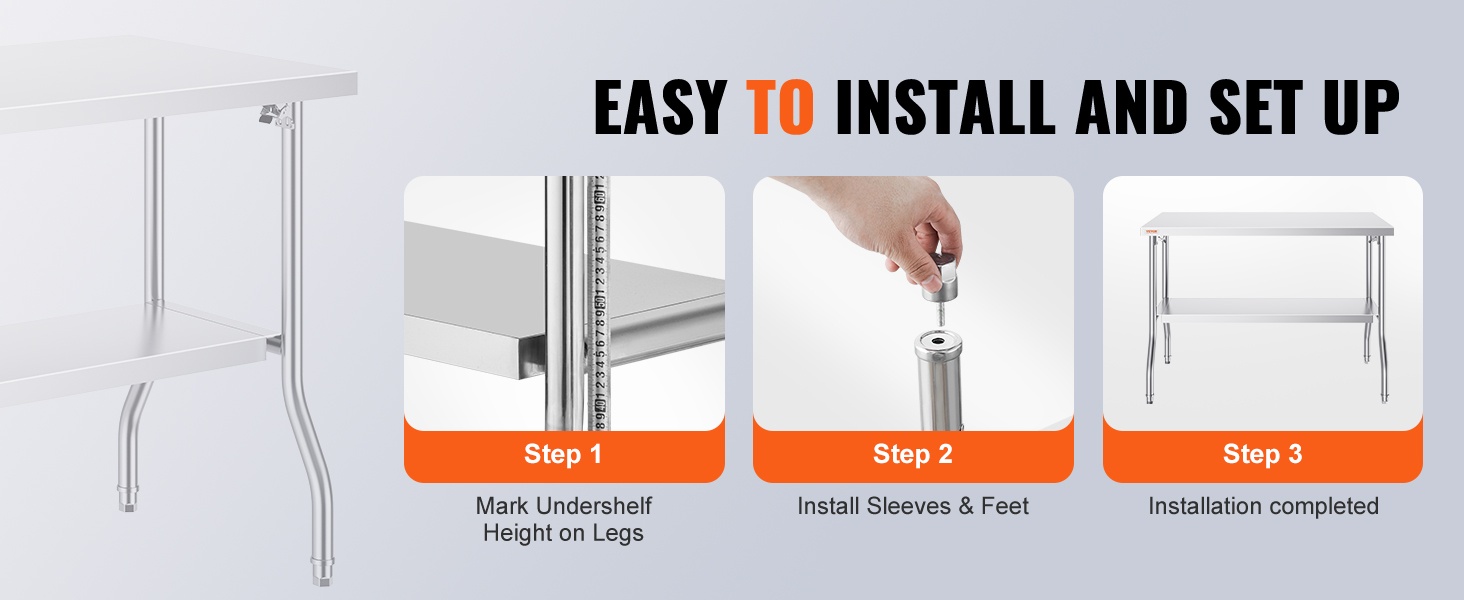 Työtason yksinkertainen rakenne helpottaa asennusta