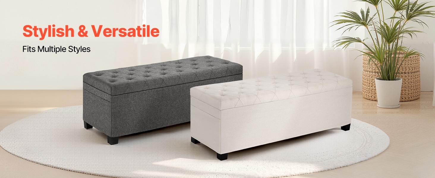 Pellavaverhoiltu säilytysrahi sisustuksessa