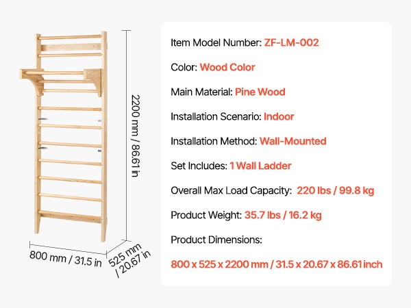 Monipuolinen puinen seinäkiipeilyteline