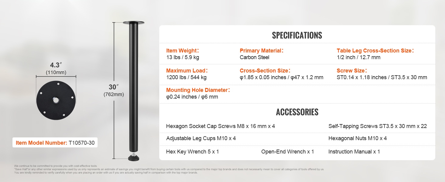 Pöydänjalkojen mitat ja asennus