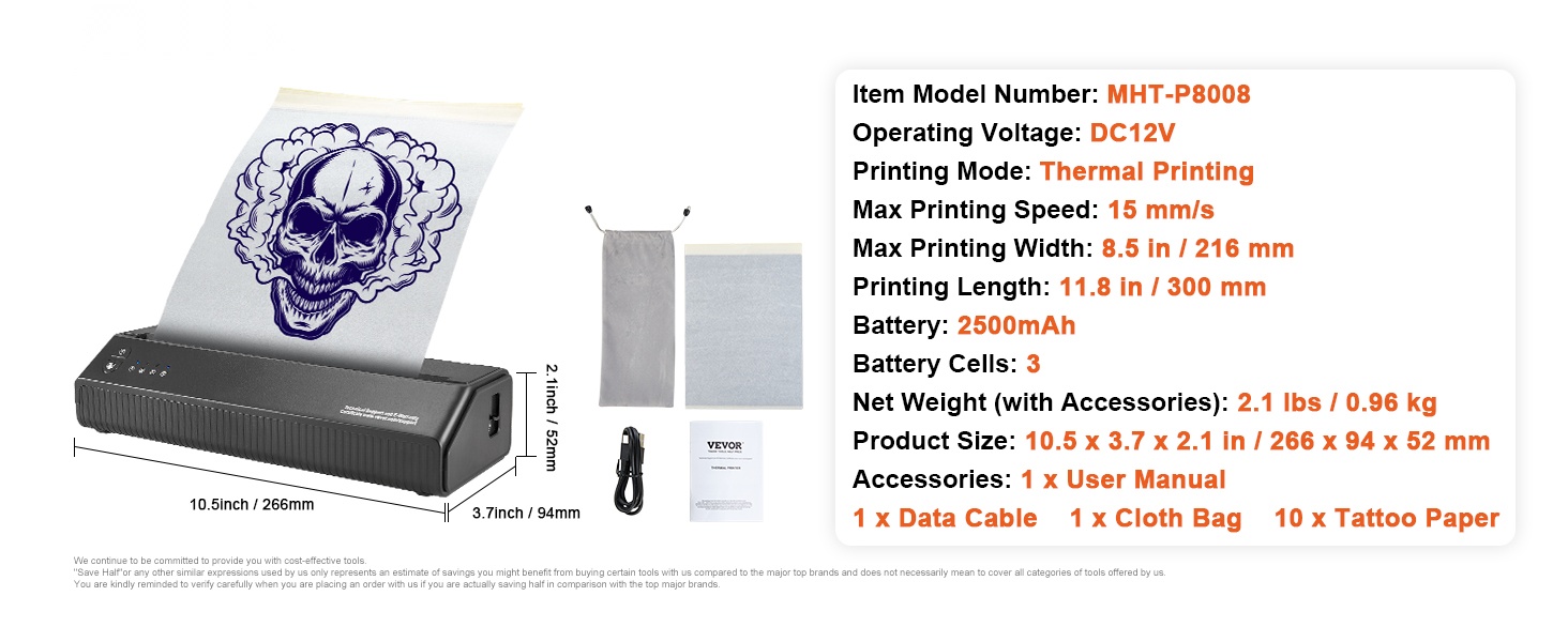 Tatuointitulostin ja tarvikkeet pakkauksessa