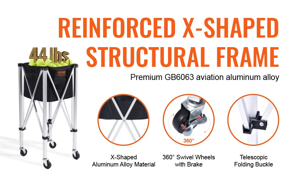 Kevyt alumiinirunko tennispallokärryssä