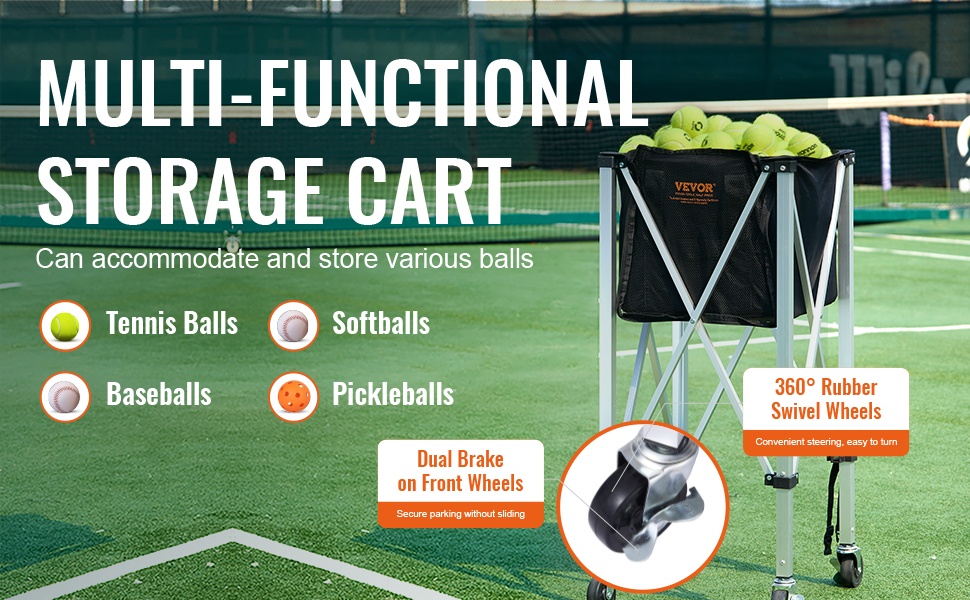 Tenniskärryn 360 astetta kääntyvät pyörät jarruilla