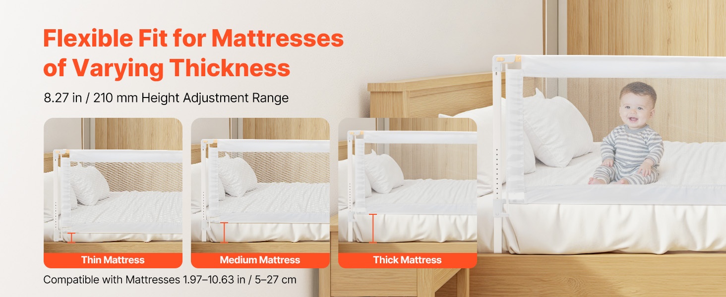 Säädettävä korkeus eri patjan paksuuksille