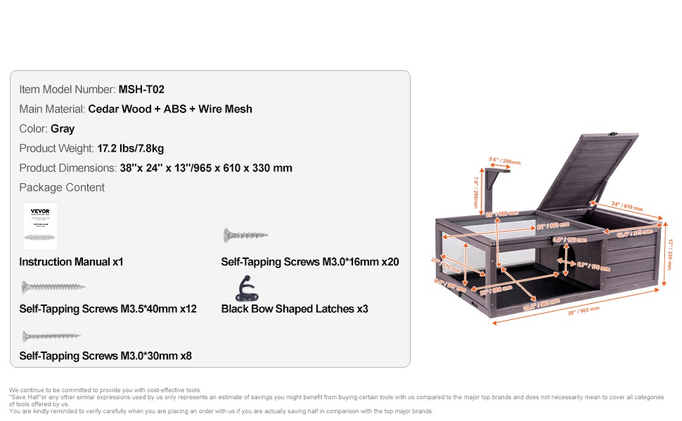 Kilpikonnakodin mitat ja rakenne