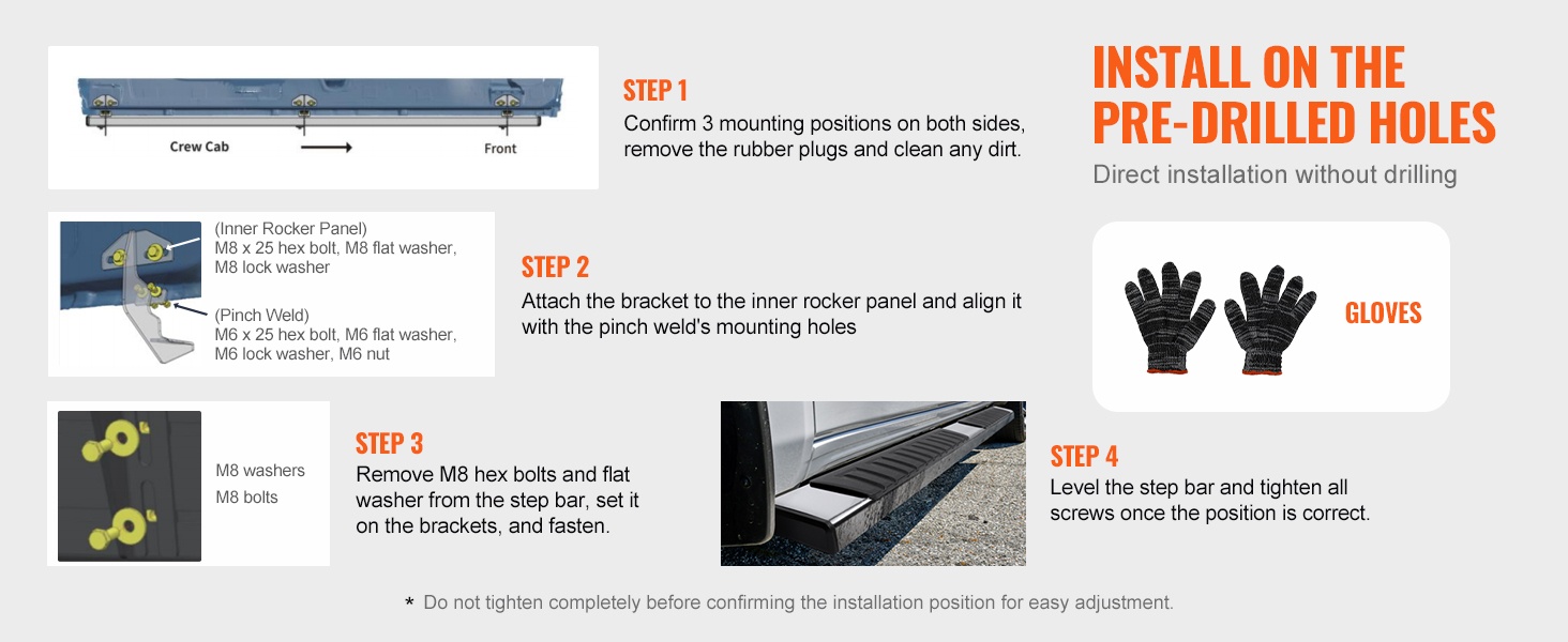 Asennusvaiheet ja mukana tulevat käsineet