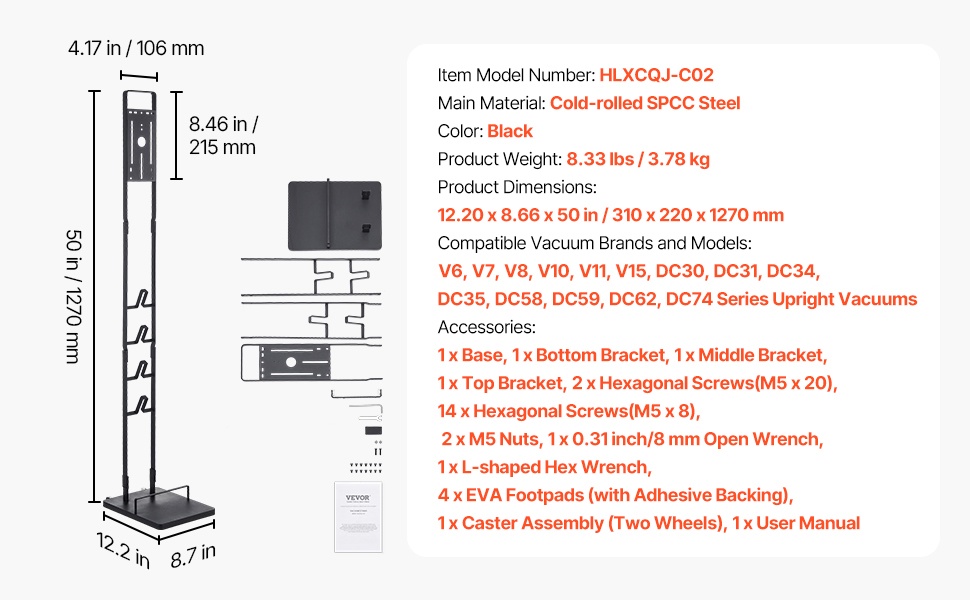 Pölynimuritelin mitat ja rakenne