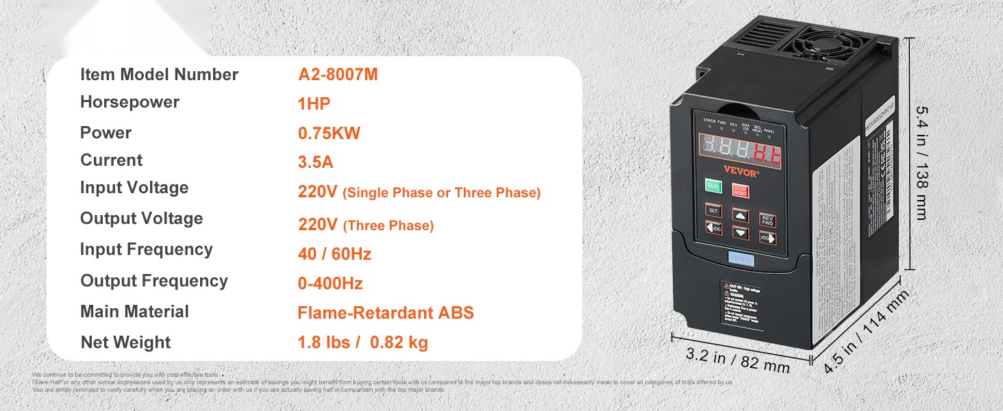 Taajuusmuuttajan mitat