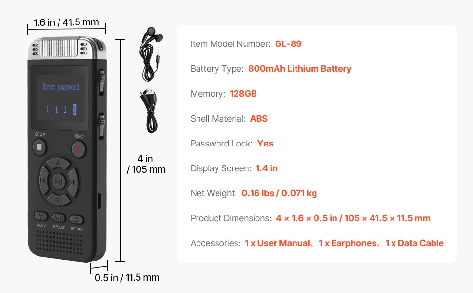 Digitaalinen ääninauhuri lisävarusteineen