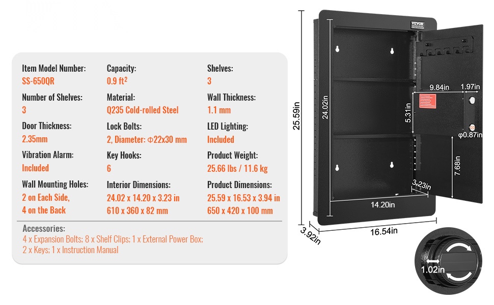 Seinäasennukseen soveltuva aseturvakaappi