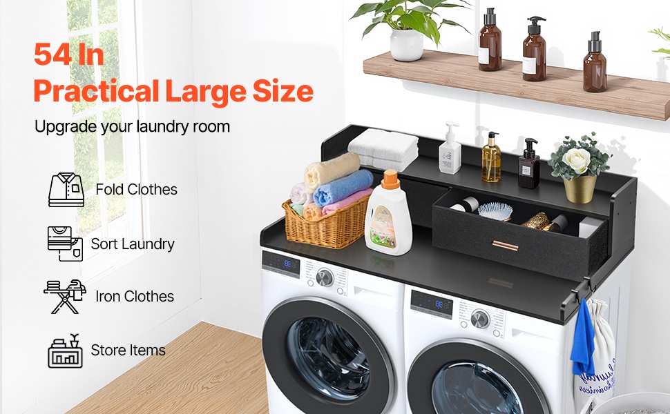 Pyykinpesukoneen ja kuivausrummun päälle asennettava työtaso