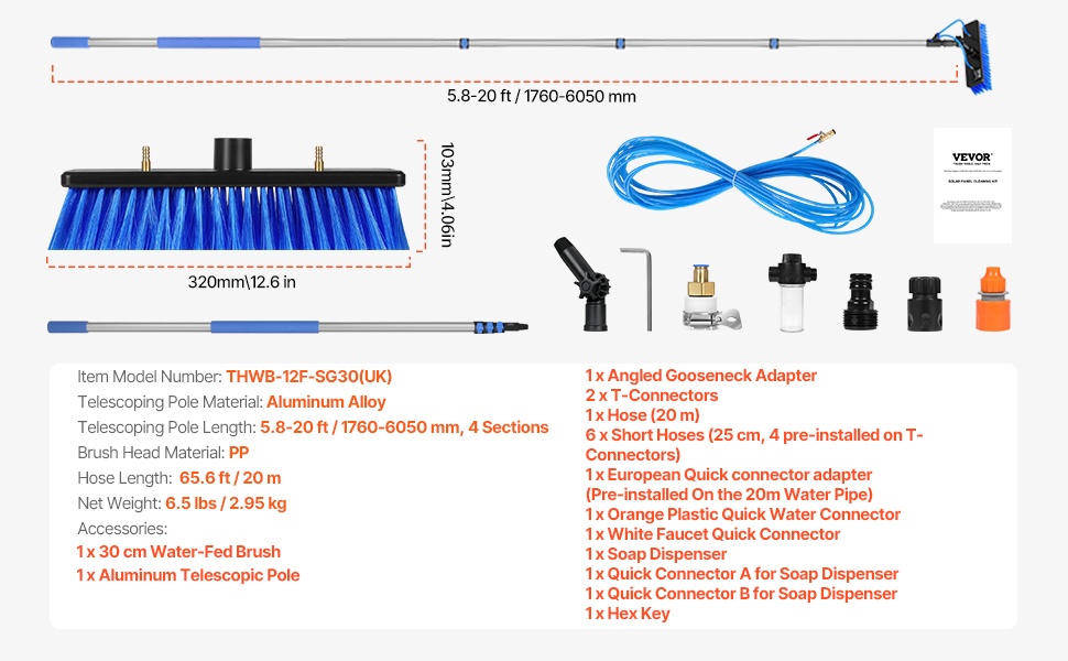 Vesisyöttöinen teleskooppivarsi ja harjapää