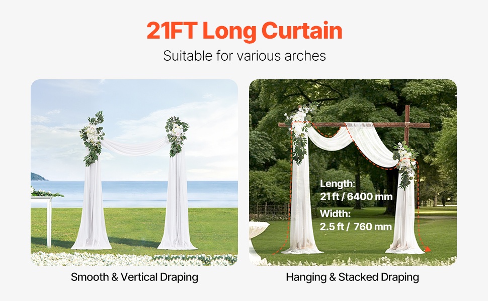 Pitkä, läpikuultava verho kaaren somistamiseen