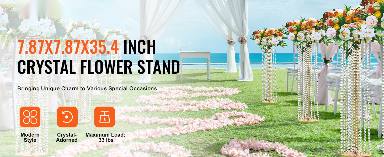 Kullansävyinen kukkateline juhlatilaan