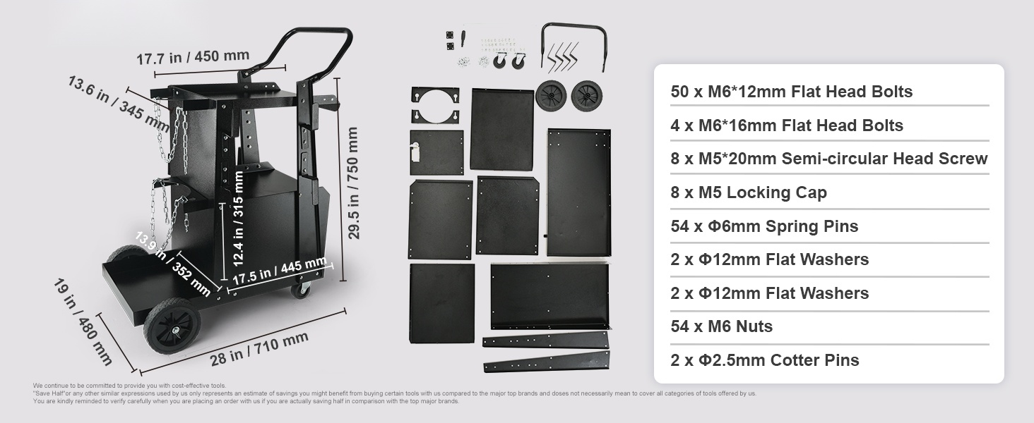 Hitsausvaunun mitat ja rakenne