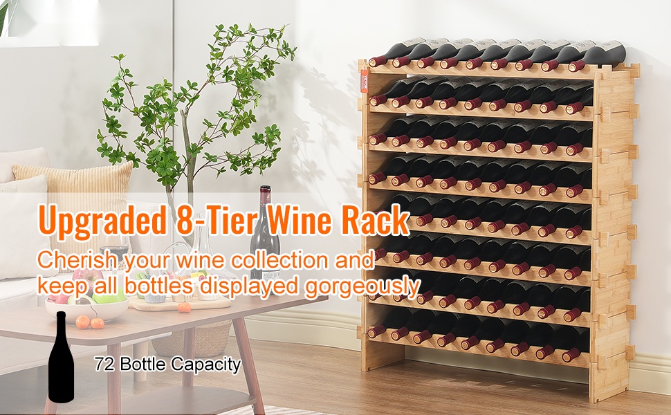 Bambusta valmistettu 7-tasoinen viiniteline pöytätasolla