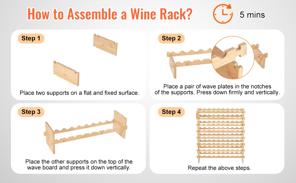 Helposti koottava bambuinen viiniteline