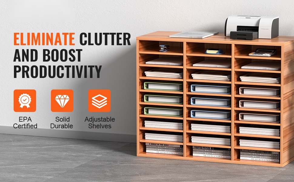 Puinen 27-lokeroa sisältävä asiakirjajärjestelijä edestä