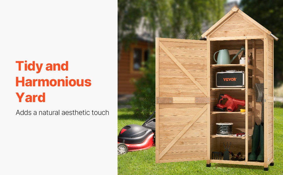 Vedenpitävä puinen ulkovarastokoppi pihalla