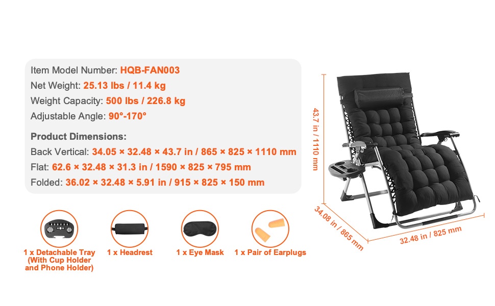 Zero gravity -tuolin mitat ja mittapiirros