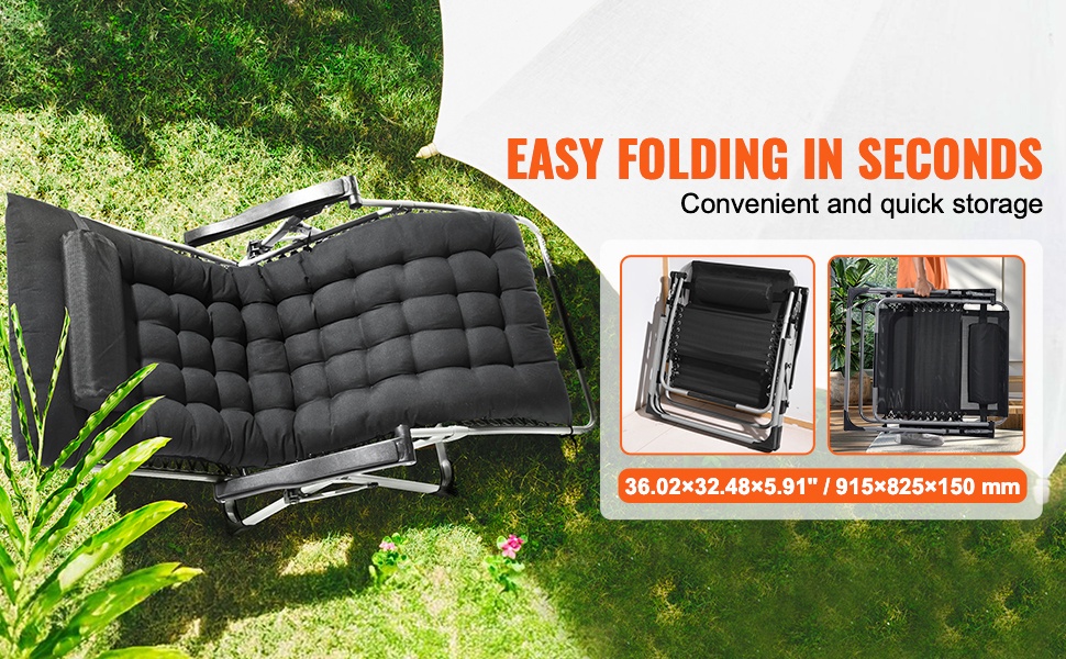 Taitettava zero gravity -tuoli kokoon taitettuna